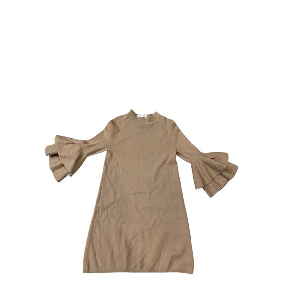 Anthropologie Claudette Metallic Ruffled Sleeved Mock Neck Gold Sweater Dress XS - Picture 1 of 5